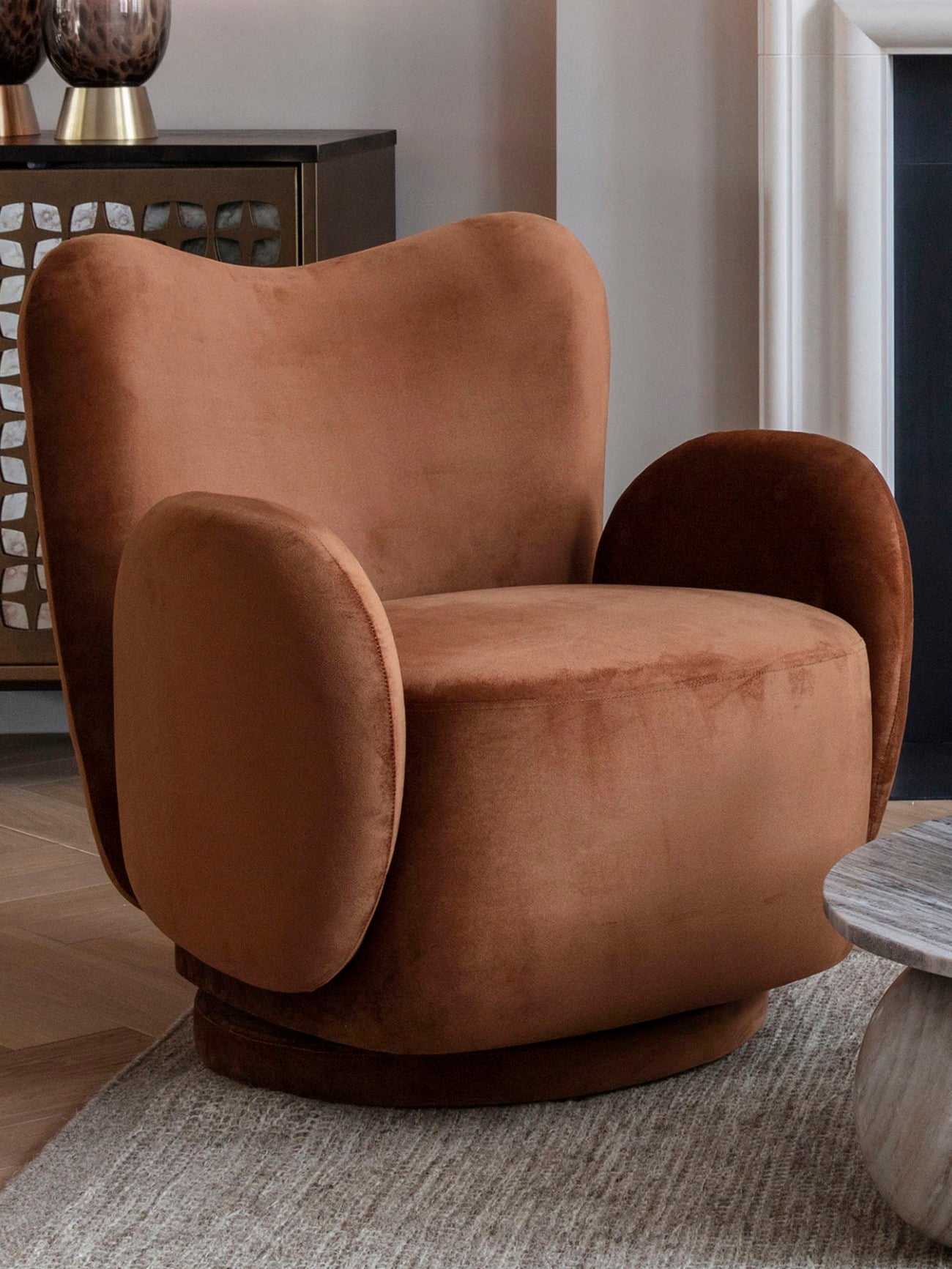Bingham Soft Caramel Brown Velvet Swivel Chair